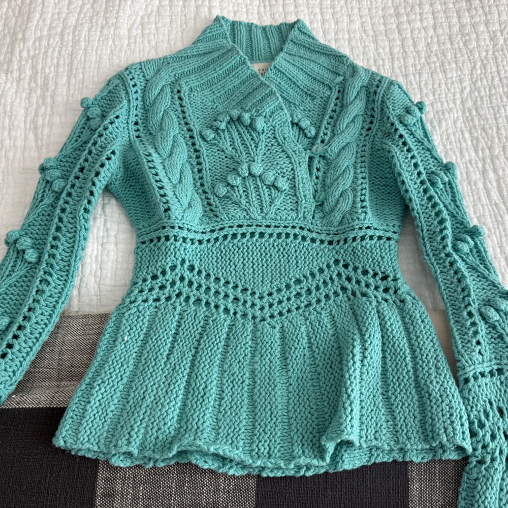Elegant Teal Cable Knit Sweater